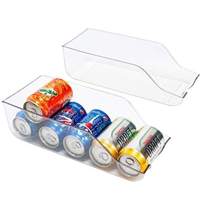 Image of blitzlabs Freezer Organizer Bins Can Drink Dispenser Beverage Holder for Fridge, Freezer, Kitchen, Countertops, Cabinets Clear Plastic Canned Food Pantry Storage Rack, Pack of 2