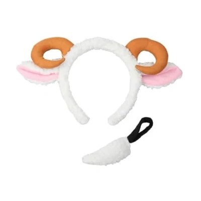 Image of jokeshop Sheep Set (White Ears with Horns &amp; Tail) Adults Farmyard Animal Headband Accessory Nativity World Book Day Fancy Dress