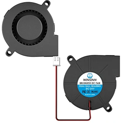 Image of WINSINN 5015 Blower Fan 24V, 3D Printer 24 Volt Fans Turbine Turbo Dual Ball Bearing, Brushless Cooling 50mmx15mm 2PIN (Pack of 2Pcs)