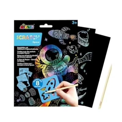 Image of Scratch Book with Stencils Space Theme, A Combination of Art and for Children Ages 3+, Arts Crafts Children, Blue