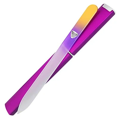 Image of Bona Fide Beauty Czech Glass Nail File with Case, Gold Violet Crystal for Natural Nails