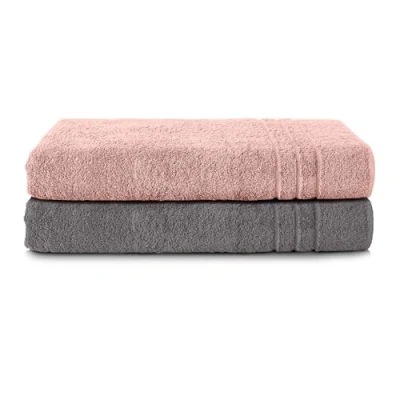 Image of Komfortec Bath Towels, 100% Cotton, Quick Dry, 70x200, Grey &amp; Pink