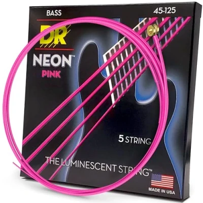 Image of DR Strings HI DEF NEON™ PINK coloured Bass Strings: 5 String Medium 45 125