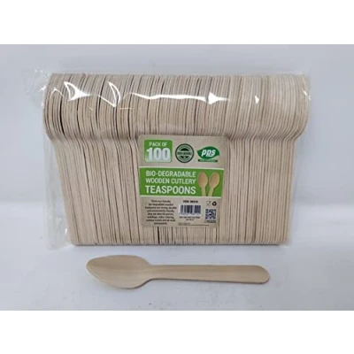 Image of 100 x Enviro Wooden Spoons Biodegradable Compostable Disposable Cutlery 100% Birchwood