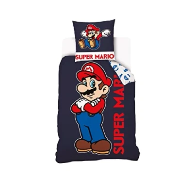 Image of Mario Super Duvet Cover 140 x 200 cm + 1 Pillowcase 63 100% Cotton Navy Blue