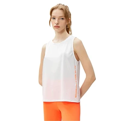 Image of Koton Women&#039;s Slogan Printed Sports Bra Shirt, White (000), S