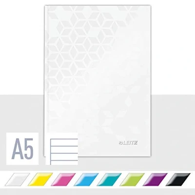Image of Leitz A5 Hard Cover Notebook, Pearl White 80 Sheets, Ruled, 90 gsm Ivory Paper, Wow Range