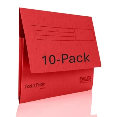 Image of Railex Pocket Folder Foolscap Document Wallets Ruby Folders for Paperwork A4 and A4+, Recycled Board File Wallet, Premium Filing Office Home Pack of 10