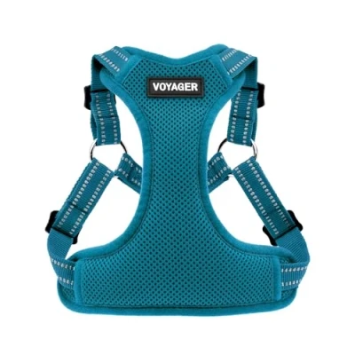 Image of Best Pet Supplies Voyager Adjustable Dog Harness with Reflective Stripes for Walking, Jogging, Heavy Duty Full Body No Pull Vest Leash D Ring, Breathable All Weather (Turquoise), S