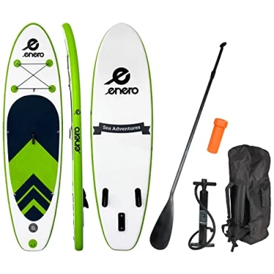 Image of Enero SUP Board Inflatable Stand Up Paddle Lightweight Water Sports with Backpack, Pump, Aluminium Max Load 80kg 275 x 76 10cm Green