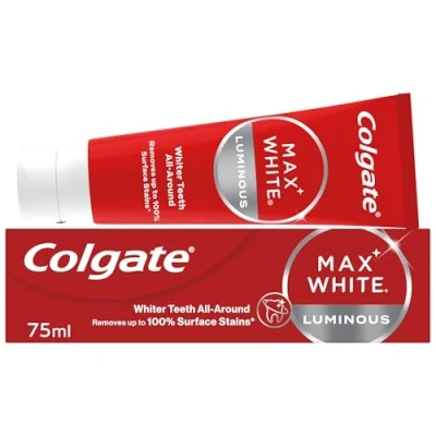 Image of Colgate Max White Luminous Toothpaste 75ml Teeth whitening Clinically Proven Formula Removes up to 100% of Surface Stains SmartFoam System Cleans All Around Your