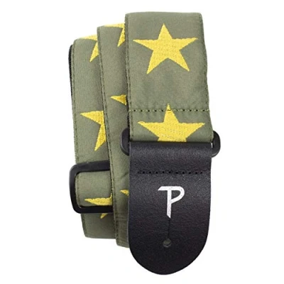 Image of Perri’s Leathers Ltd. Guitar Strap Nylon Jacquard Stars Yellow/Green Adjustable For Acoustic/Bass/Electric Guitars Made in Canada (TWS 7070)