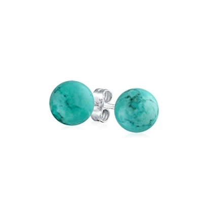 Image of Simple Gemstone Stabilized Turquoise Round Ball Stud Earrings For Women .925 Sterling Silver 6MM