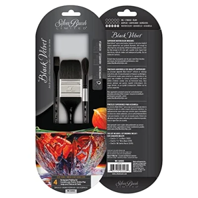 Image of Silver Brush Limited WC 3203S Black Velvet Background Painting Set, Set of 3 Brushes, Square Wash Size 1/2 Inch, Flat 1 Inch and Jumbo Round Small