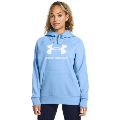 Image of Under Armour Rival BIG LOGO Hoodie, Women&#039;s, Size: Small, Horizon blue