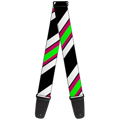 Image of Buckle Down Guitar Strap Diagonal Stripes Black White Pink Green 2 Inches Wide