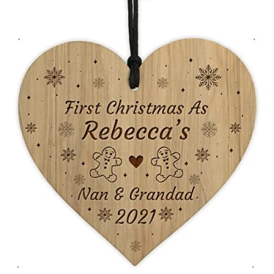 Image of Red Ocean 1st Christmas As Nan And Grandad Decoration Engraved Wood Tree Personalised Grandparent Gifts