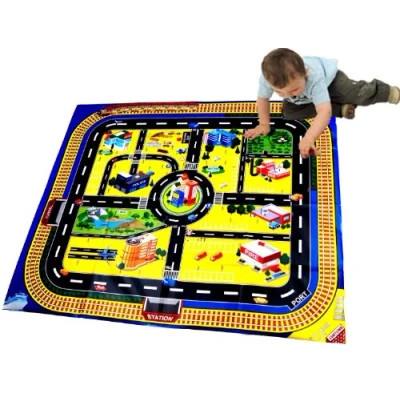 Image of Kids Giant City Playmat Floor Play Mat for Toy Cars Road Railway Train Track