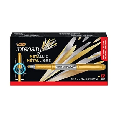 Image of BIC Intensity Metallic Permanent Marker, Fine Point Box of 12 Gold Markers
