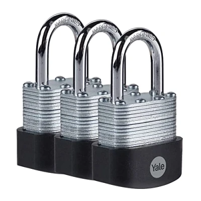 Image of Yale Y125B/40/122/3 High Security 40mm Laminated Steel Padlock, Pack of 3 Open Hardened Shackle Keys