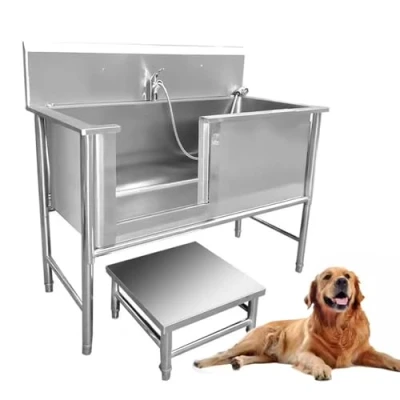 Image of Professional Stainless Steel Pet Dog Grooming Bath Tub Outside Washing Station Large Bathtub Sliding Door for Dogs Home Commercial(120cm/47in)