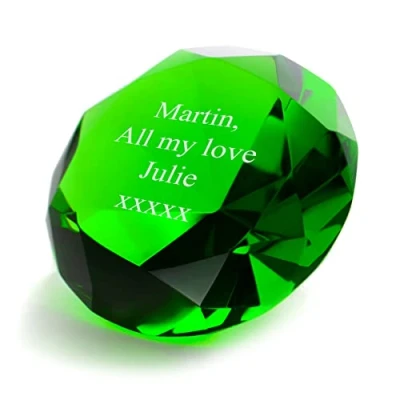 Image of The Gift Experience Personalised Optical Crystal Green Diamond Paperweight