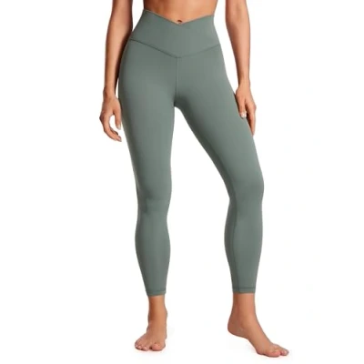 Image of CRZ Yoga Womens Butterluxe Cross Waist 25&#039;&#039; Workout Leggings V High Waisted Gym Soft Grey Sage 8