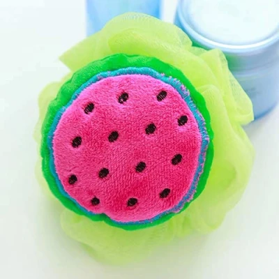 Image of Brussels08 Soft Fruit Shape Bath Puff Body Foam Bubble Net Ball Scrubber Shower Sponge Pouf Loofahs Mesh Loofah for Kids Adults Beauty Bathing Watermelon