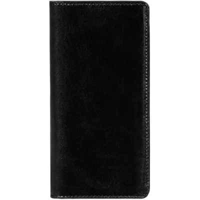 Image of Time Resistance Leahter Wallet Black Full Grain Leather Suit Breast Pocket Tall Billfold Card Luxurious Slim Made in Italy