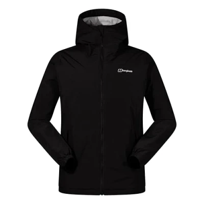 Image of Berghaus Men&#039;s Deluge Pro Insulated Waterproof Shell Jacket Adjustable Durable Coat Rain Protection, Black 3.0, XS