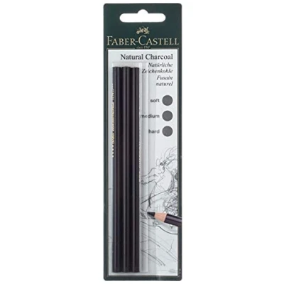 Image of Faber Castell 3 x PITT Charcoal Pencils, Black, Waxfree, Supreme Artist Quality, Grease and Oil Free
