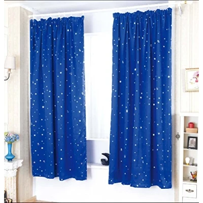 Image of HomeHarmony Star Metalic Pencil Pleat/Tape Top Thermal Semi Blackout Curtains (66&quot;x72&quot; (168cm x 183cm), Blue)