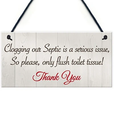 Image of RED OCEAN Only Flush Tissue Hanging Bathroom Plaque Septic Tank Toilet Wall Door Decor Thank You Sign