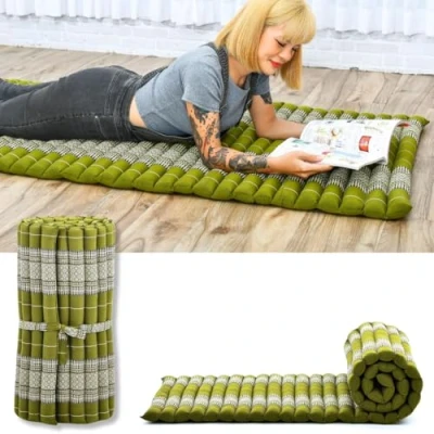 Image of Leewadee Foldable Floor Mattress Japanese Roll Up Futon Trifold Tatami Mat Guest Bed Camping Thai Massage Mat, Kapok Filled, 190 x 70 cm, Green