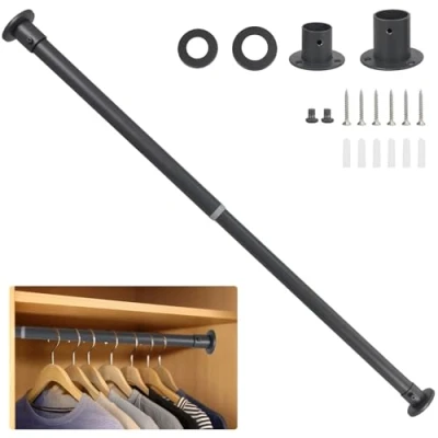 Image of Wardlock 68cm 120cm Grey Extendable Stainless Steel Wardrobe Rail, Adjustable Clothes Rail Pole With End Sockets.