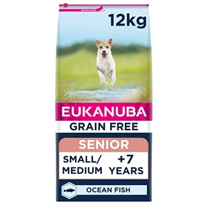 Image of Eukanuba Grain Free Complete Dry Dog Food for Senior Small and Medium Breeds with Ocean Fish 12 kg