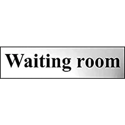 Image of Waiting Room Sign Self Adhesive PVC Chrome Effect 200mm x 50mm