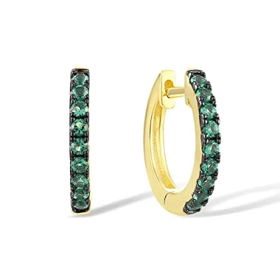 Image of Santuzza 925 Sterling Silver Huggie Hoop Earrings 0.32 CT Green Spinel Cuff Pierced Earring (Gold Plated)