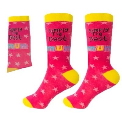 Image of SHATCHI Women&#039;s Simply The Best Mum Novelty Designer Socks for Mummys Birthday Christmas Mothers Day Gift, Pink and Yellow, One Size