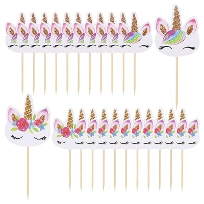 Image of Unicorn Cupcake Toppers, 24 Pcs Cake Topper for Cupcakes Decorations and Birthday Decorations, Rainbow Patterns Toppers Girl, Style 1