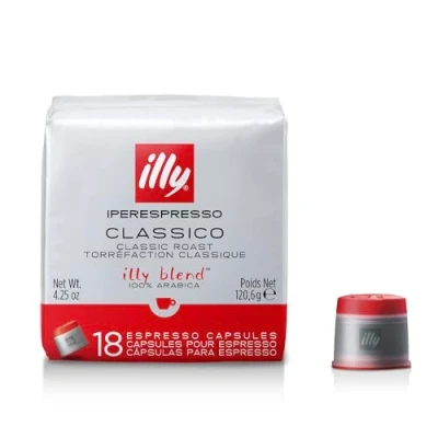 Image of illy Coffee, Classico Espresso Coffee Capsules, Medium Roast, 100 Percent Arabica Pack of 6 x 18 Capsules