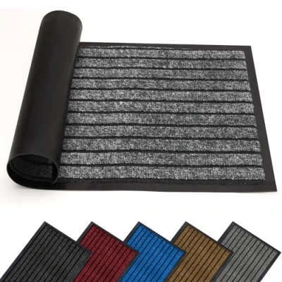 Image of AMEHA Door Mat Indoor &amp; Outdoor Grey 40x60 Cm Heavy Duty Rubber Mats Dirt Trapper Non Slip Washable Barrier Floor Entrance Rug Shoes Scraper Super Absorbent Front Doormats