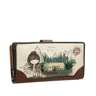 Image of Anekke Women&#039;s Purse Large Wallet RFID Protection Leather Pencil Case with Zip Closure and Snap The Forest Collection Accessories 18 x 10 2 cm, multicoloured