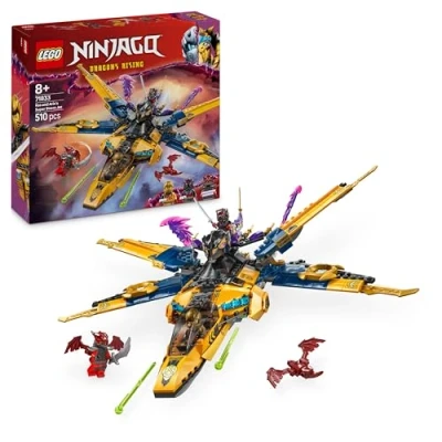 Image of LEGO NINJAGO Ras and Arin’s Super Storm Jet Toy with a Dragon Drone, Shooters, Blades &amp; Engines Incl. 3 Minifigures for Ninja Role Play Building Set 8+ Year Old Boys Girls 71833