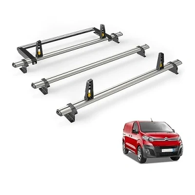 Image of Van Guard Roof Rack for Peugeot Expert 2016+ 3 Aluminium Bars, Rear Ladder Roller with Loadstops [Note: Only Suitable &#039;Compact&#039; Models Twin Doors.] UltiBar Plus VGR 09/VG334