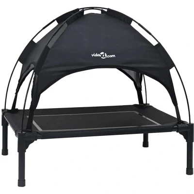 Image of vidaXL Raised Dog Bed with Removable Roof Black Steel