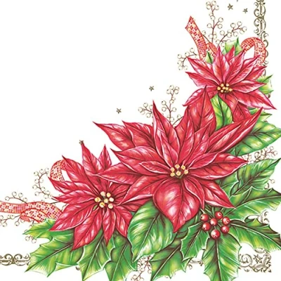 Image of DAISY 3 Ply Xmas Decoupage Tissue Paper Napkins Decorative Christmas Serviettes 33cm x Pack of 20 (Elegant Poinsettia)