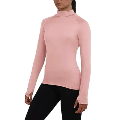 Image of TCA Women&#039;s SuperThermal Long Sleeve Performance Base Layer Running Training Workout Top Mock Neck with Thumbholes Pink Silver, XL