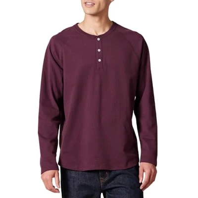 Image of Amazon Essentials Men&#039;s Regular Fit Long Sleeved Henley Shirt (Available in Big &amp; Tall), Burgundy, S