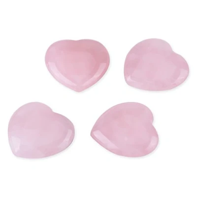 Image of 4pcs Rose Quartz Carved Heart shaped Pink Love Worry Stone Crystal Healing Semi precious Gemstone Decoration